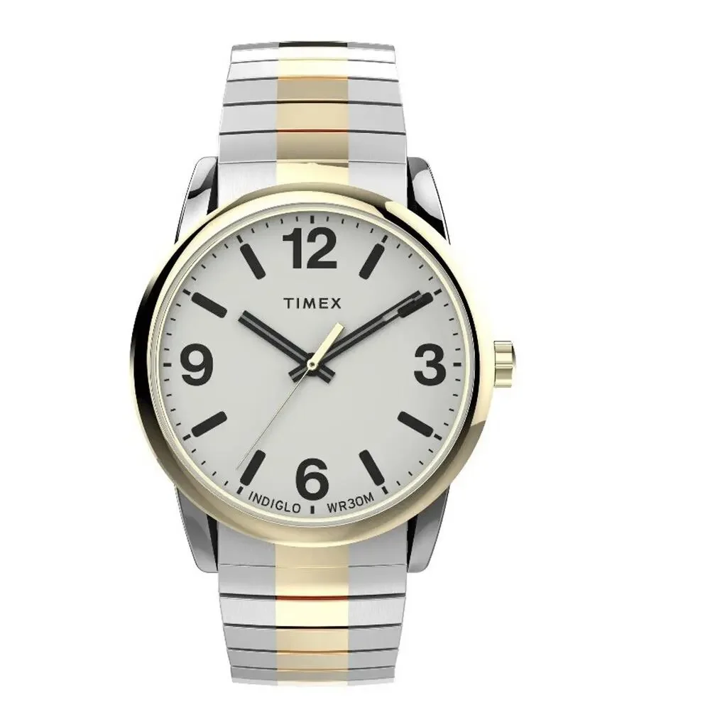 Timex Mens Easy Reader Two Tone 30mm Steel Watch Elastic Band Gold Perfect Fit